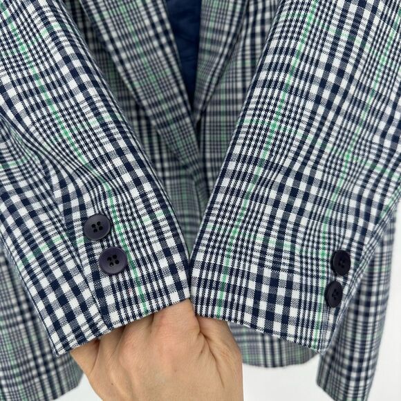 Vintage 60s Pendleton Women’s Blazer Sz 12 Silk Blend Plaid Blue White Preppy - Picture 5 of 9
